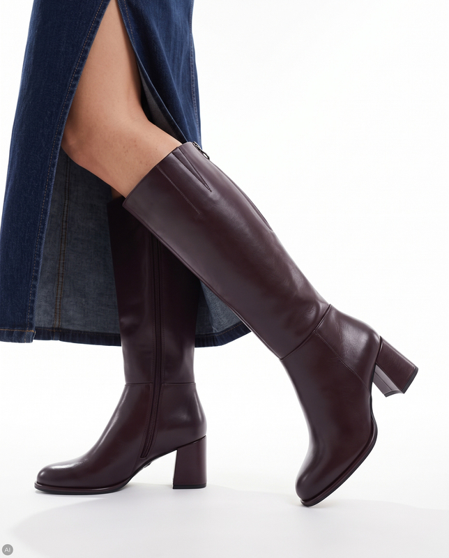 Tamaris Elegant Block Heel Women's Knee-High Boots Burgundy 1-25515-41-585 HTML