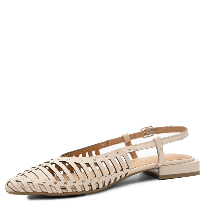 Gioseppo Skórzane Ażurowe Półbuty Slingback Płaskie Beżowy 74076-OFF-WHITE