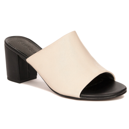 Marco Tozzi Klapki damskie na obcasie skórzane cream/black