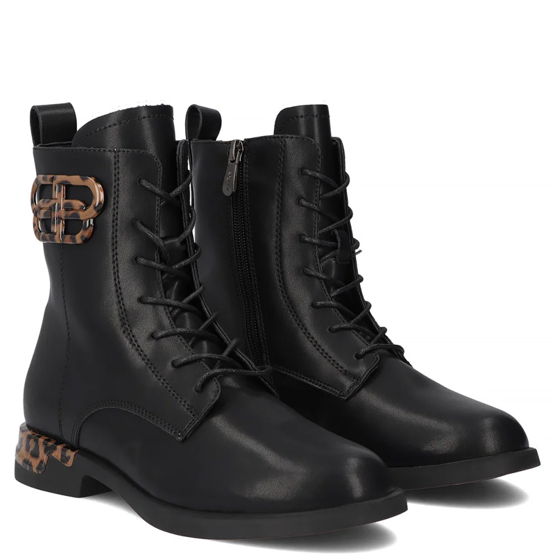 Filippo Leather Tortoiseshell-Heel Lace-Up Ankle Boots Side-Zip Black DBT720625BK