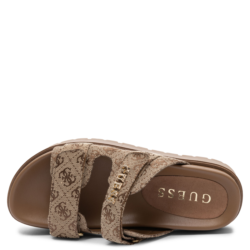 Guess Monogram Logo Platform Slides with Velcro Straps Beige FLJF2X-FAL03-BEIB