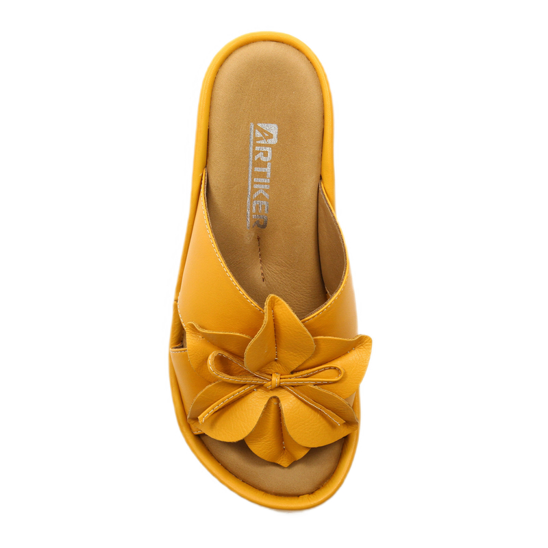 Artiker Women's Leather Platform Flip-Flops Yellow