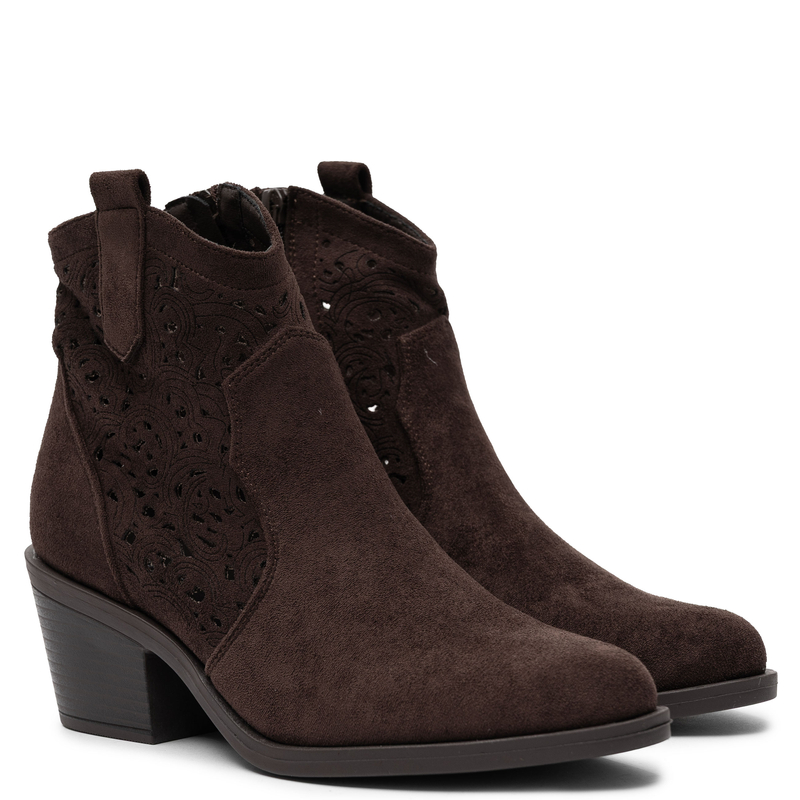 S.Barski Openwork Ankle Boots On Block Heel Brown HY61-8012-BROWN
