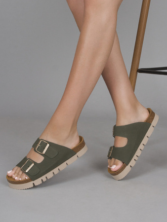 Dr. Brinkmann Women's Slides Olive Leather