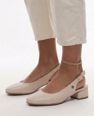 Maciejka Leather Slingback Court Shoes Low Block Heel Beige P7492-37/00-1<