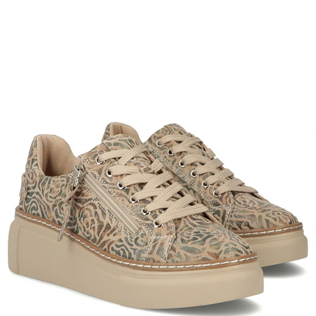 Filippo Leather Patterned Platform Sneakers Beige DP7653-26-BE-MLT