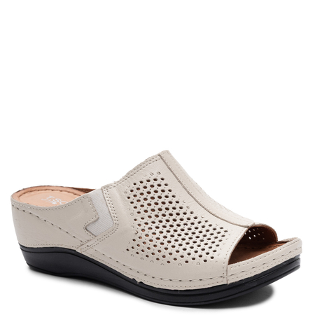 Sokolski Leather Openwork Wedge Slides Beige AMI-L26-157-BEIGE