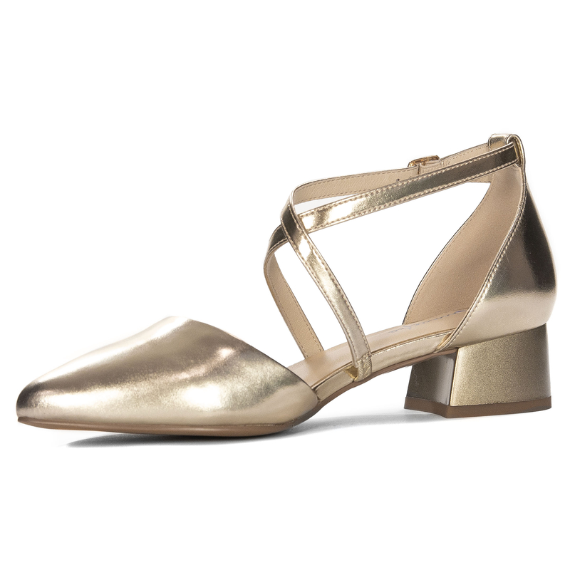 Maciejka Leather Low-Block-Heel Pumps With Ankle Strap Gold K6807-25/00-1