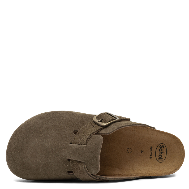 Scholl Zamszowe Komfortowe Klapki Damskie z Zakrytym Noskiem Khaki F32198-1147