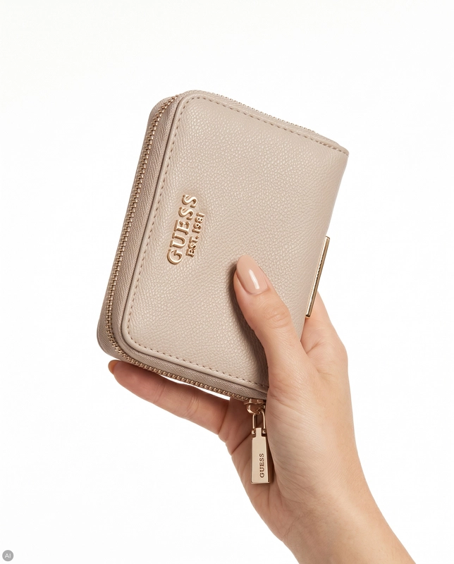 Guess Portfel Damski Zapinany Na Zamek Beżowy SWBG7898140-TAUPE