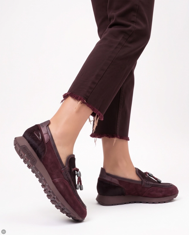 Hispanitas Leather Slip-On Shoes With Tassels Burgundy HI265128