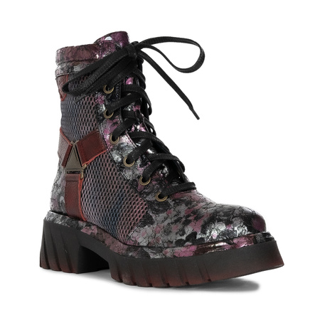 Maciejka Mesh-Panel Ankle Boots Chunky Platform Burgundy 07072-23/00-8