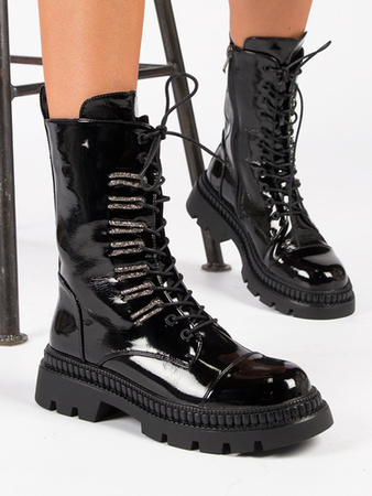 S.Barski Women's Ankle Boots Black Lacquered