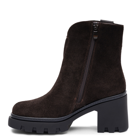 T.Sokolski Suede Women's Block Heel Ankle Boots on Lug Sole Dark Brown SH-Z26-428