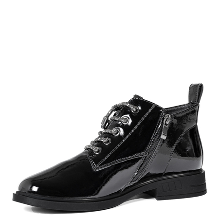 S.Barski Patent Leather Ankle Boots Flat Black MR52-124-BK