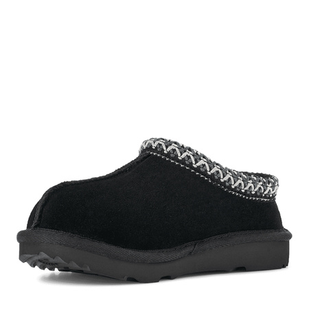 UGG Leather Kids Slippers With Natural Fur Slip-On Black 1019066K-BLK