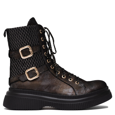 Maciejka Leather Lace-Up Ankle Boots Platform Brown-Black 07105-02-00-8