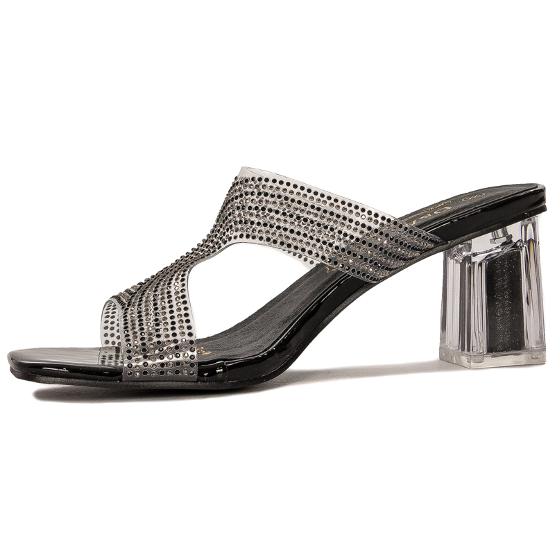 S.Barski Women's Slides Black On Heel