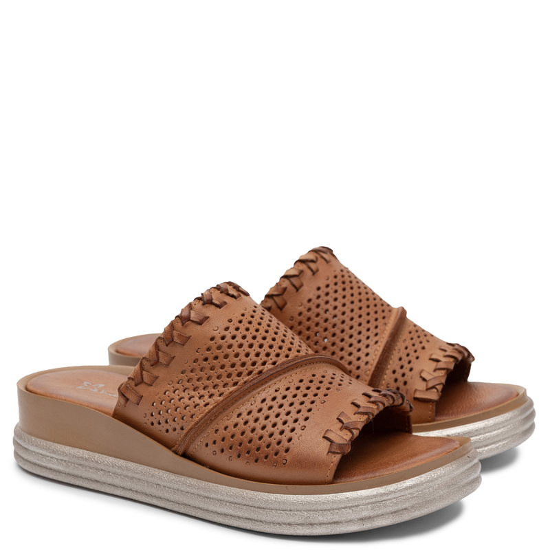 Maciejka Leather Mules Orange Platform Slides L7630-29/00-1