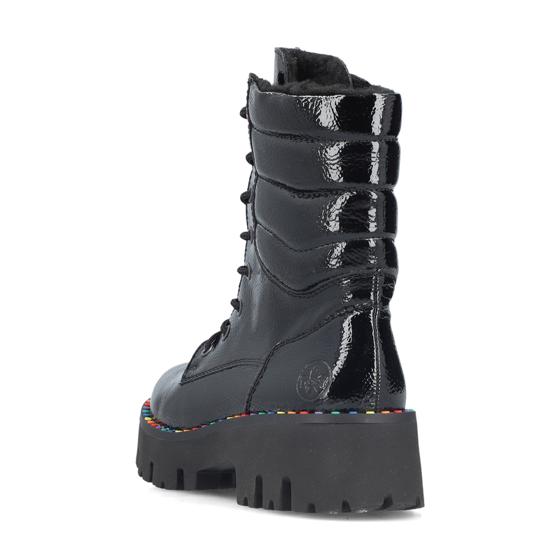 Rieker Patent Platform Lace-Up Ankle Boots Side-Zip Black Y3330-00-BLACK