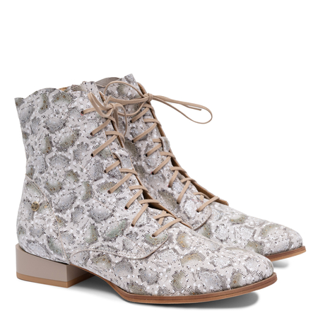 Maciejka Women's Leather Lace Up Boots Cutout Distress Beige 6391W-04/00-1