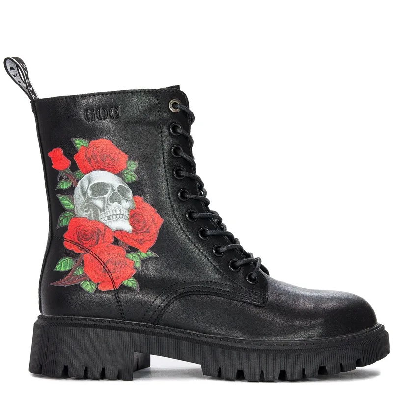 GOE II2N4044 Black Print Lace-up Boots