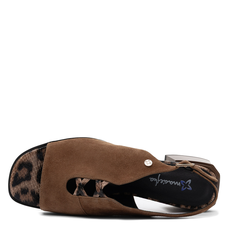 Maciejka Leather Sandals Block Heel Open Back Brown K7521-14/00-1