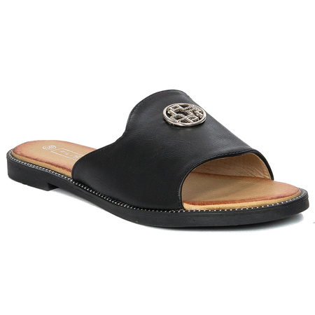 Filippo Women's Black Leather Flat Slippers