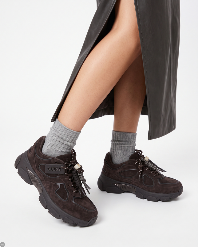 Guess Suede Women's Chunky Platform Sneakers Dark Brown FLFIRR-SUE12-BR
