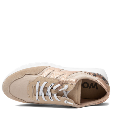 Wonders Skórzane Sneakersy Damskie na Platformie Półbuty Beżowo-Złote A-24100-BEIG-RAME