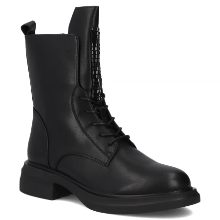 Filippo Insulated Leather Lace-Up Ankle Boots With Side Zipper Black DBT7241-25-BK