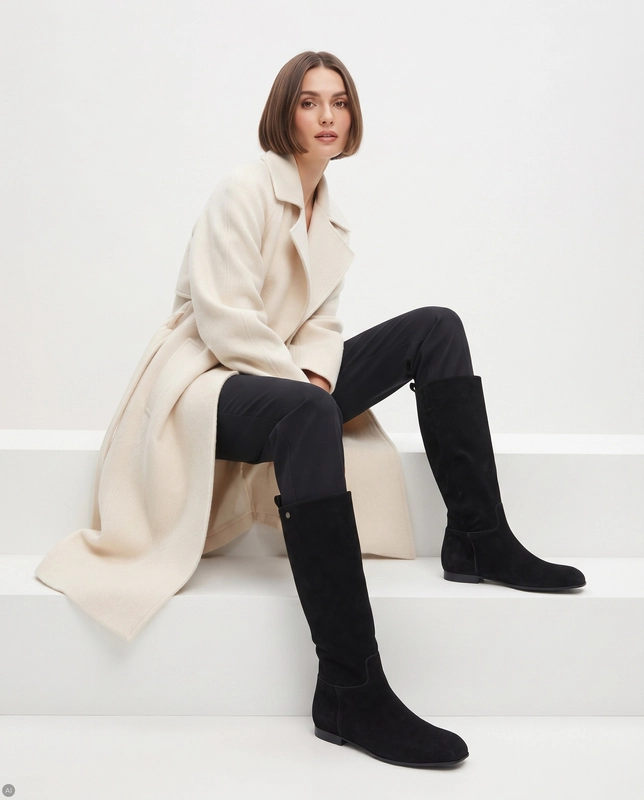 Maciejka Leather Knee-High Square-Toe Black Boots K7742-01/00-7