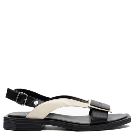 Maciejka Leather Two-Tone Sandals With Decorative Buckle Black-Beige K7478-01/00-1