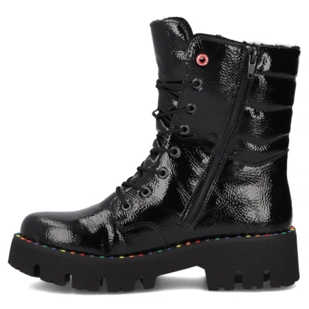 Rieker Patent Platform Lace-Up Ankle Boots Side-Zip Black Y3330-00-BLACK