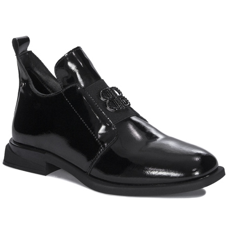 Filippo Leather Patent Ankle Boots For Women Flat Heel Black DBT4763/25BK