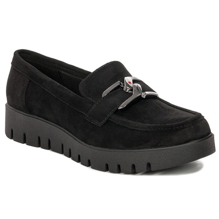 Sergio Leone Mokasyny damskie półbuty na platformie Czarny Zamsz