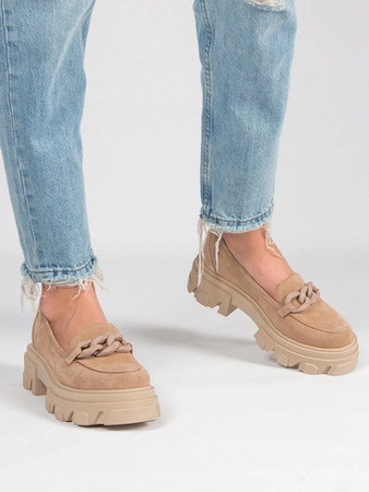 Maciejka Półbuty damskie skórzane zamszowe ciemny beż