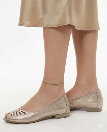 Maciejka Leather Cutout Ballet Flats Peep-Toe Gold P7541-32/00-1