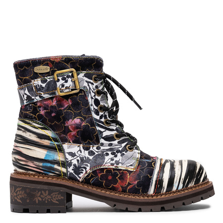 Laura Vita Leather Lace-Up Ankle Boots Patchwork Side-Zip Multicolor Noir KLEO-015-NOIR