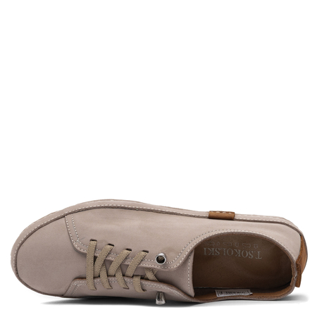 Sokolski Leather Minimalist Lace-Up Shoes Beige ER-2948-BEIGE-N