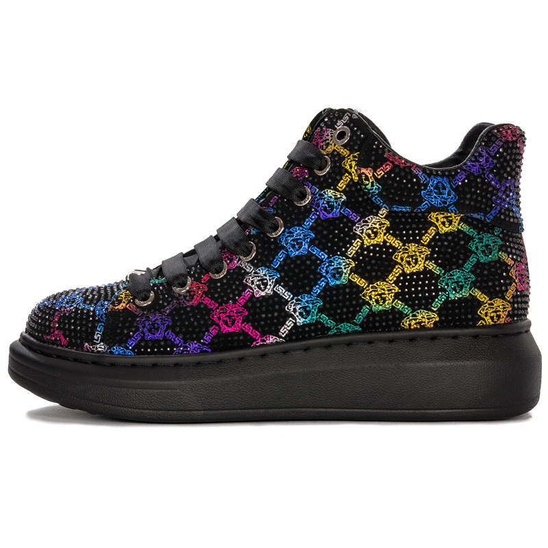 GOE Women's warm leather Glossy black and multicolor boots
