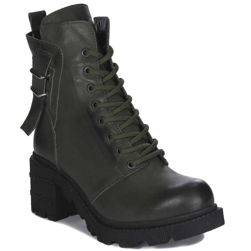 Boccato Botki Damskie Skórzane Ocieplane Khaki