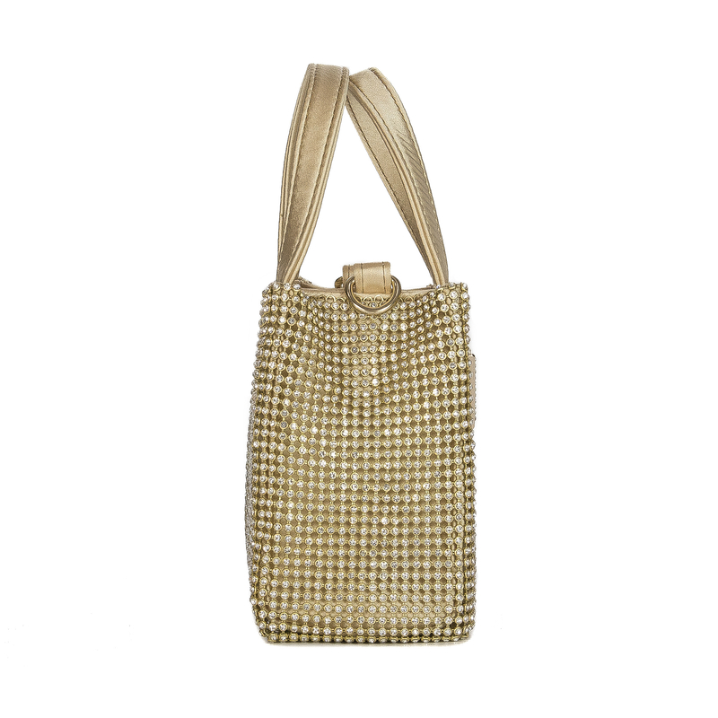Guess Torba damska wieczorowa Lua Mini Gold złota z cyrkoniami