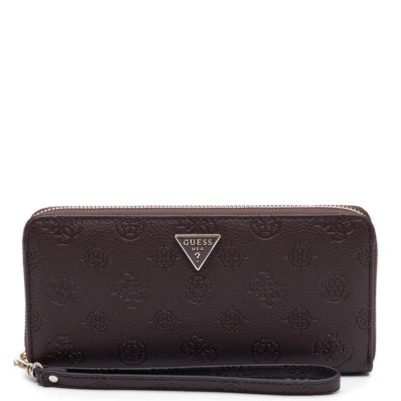 Guess Elegancki Zapinany Na Zamek Portfel Damski Z Paskiem Brązowy SWPD2222146-BROWN