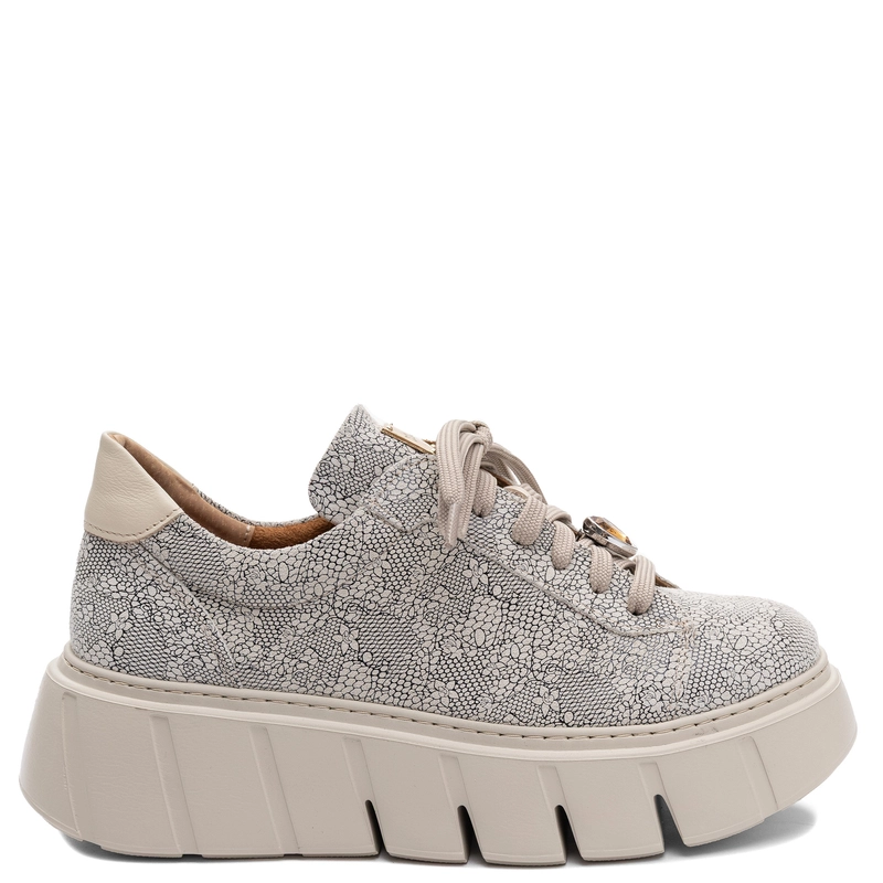 Maciejka Leather Openwork Pattern Beige Platform Sneakers 6891W-03/00-8