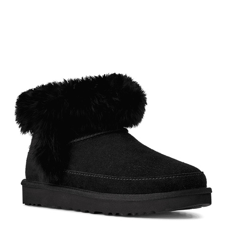UGG Śniegowce Damskie Z Futrzanym Kołnierzem Na Platformie Czarny 1173832-BLK