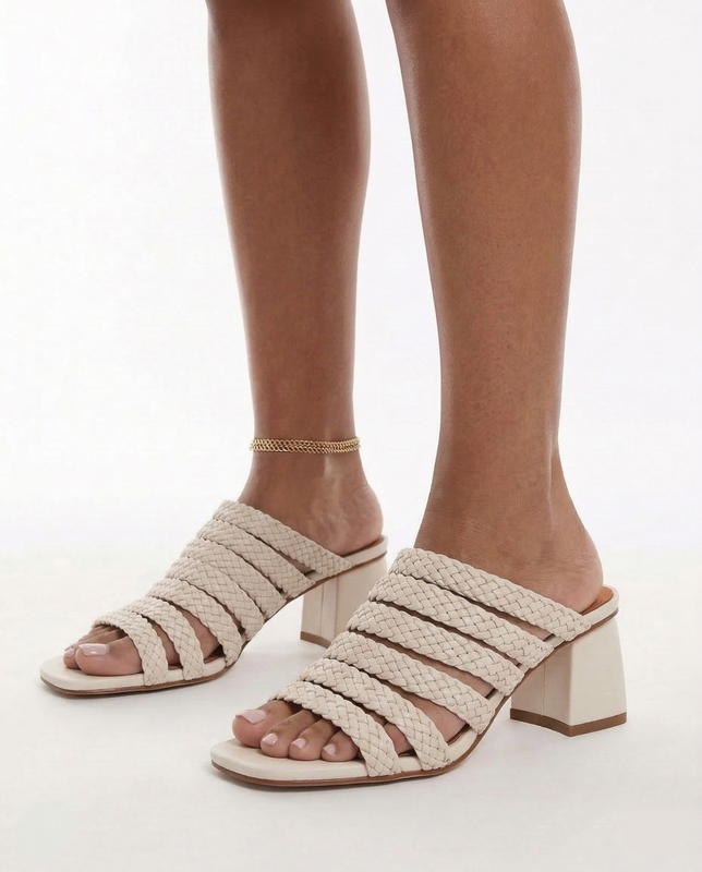 Maciejka Leather Braided Mules Block Heel Beige K7526-04/00-1
