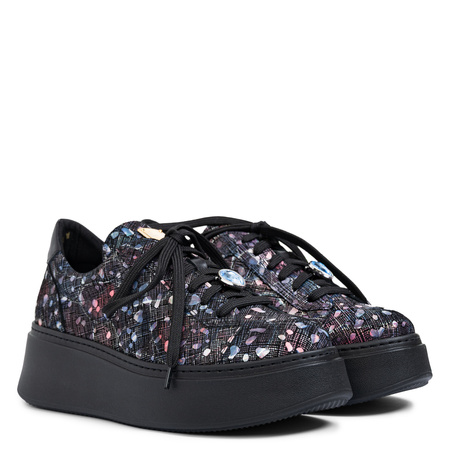 Maciejka Leather Platform Black Sneakers With Colourful Confetti Print 6191W-04/00-8