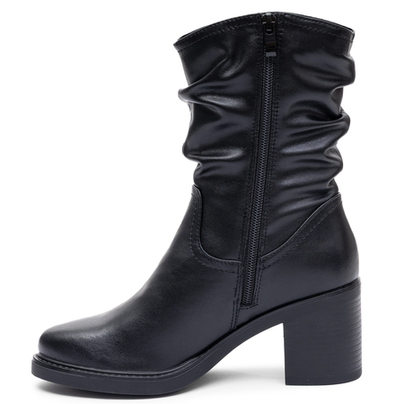 Sergio Leone Elegant Leather Slouchy Shaft Ankle Boots Block Heel Black BT-60-S-BLK
