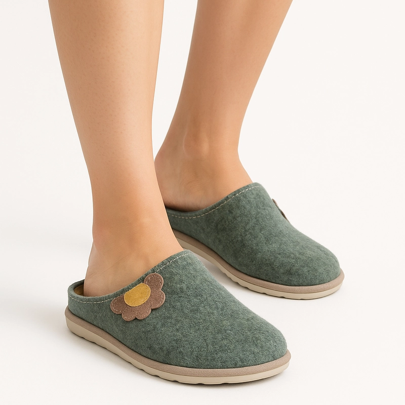 Inblu Felt Home Slippers Leather Insole Green CS000043-GREEN